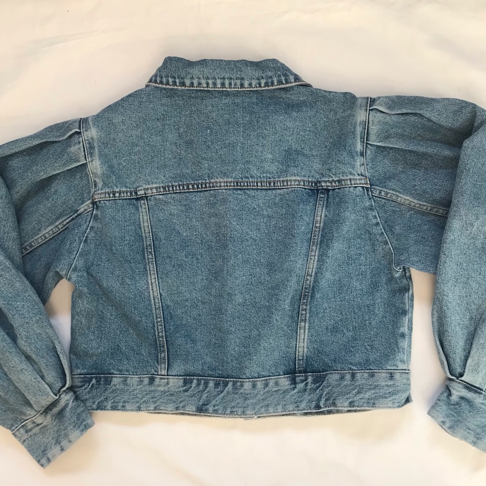 Zara Balloon Sleeves Cropped Denim Jacket Blue M - Picture 12 of 13